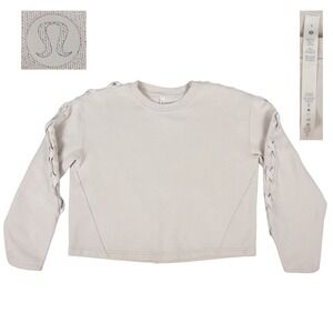 Lululemon Braided Sleeve Pullover Womens 8 White Opal Beige Cropped‎ Sweatshirt